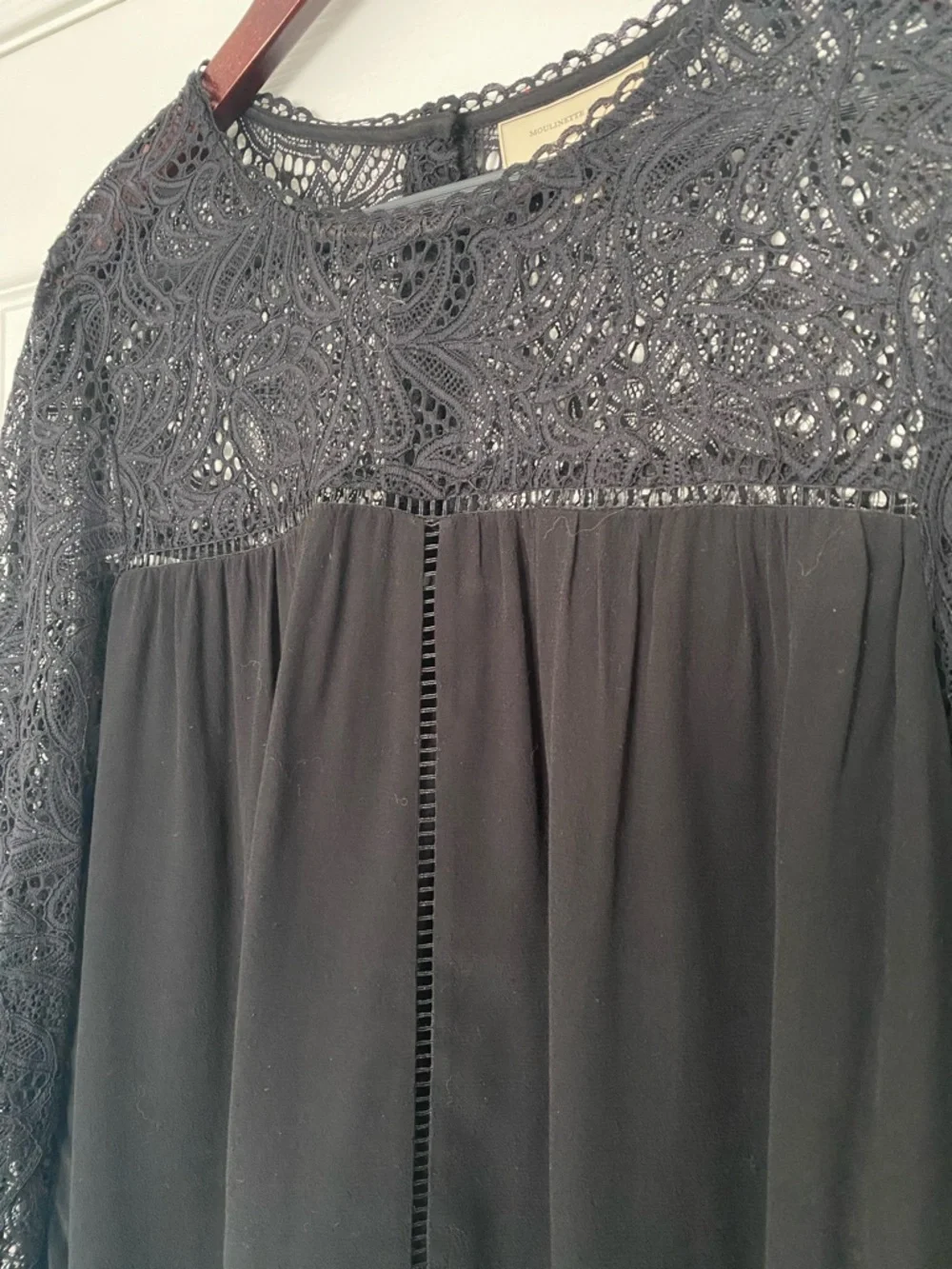 Anthropologie Moulinette Soeurs Black Lace Yoke & Sleeve Blouse Size 12 - Picture 6 of 14